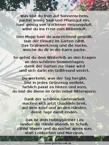 1 kostenloses Gedicht für einen Hobbygärtner