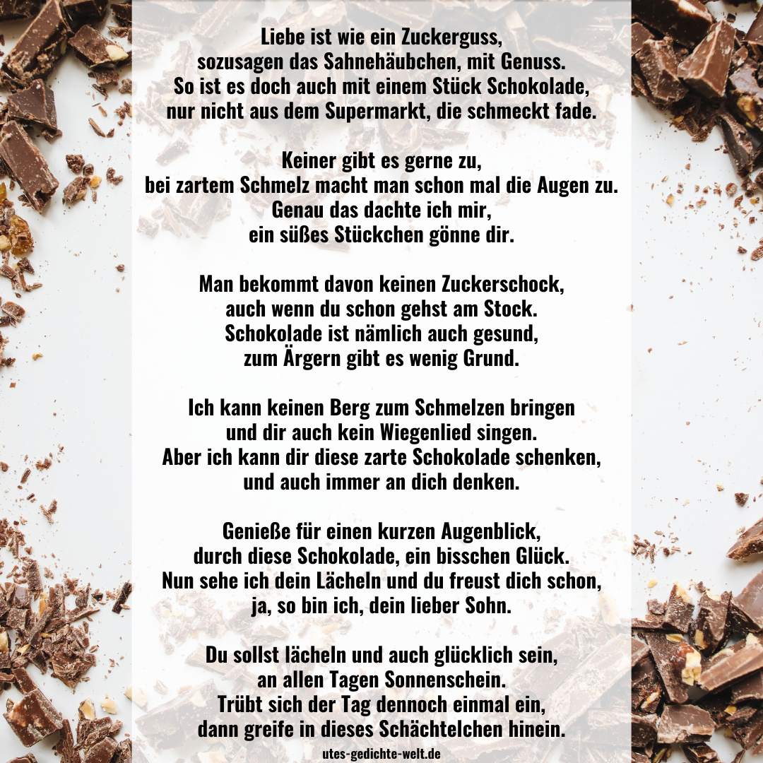 Gedicht zum Geschenk einer Schokolade