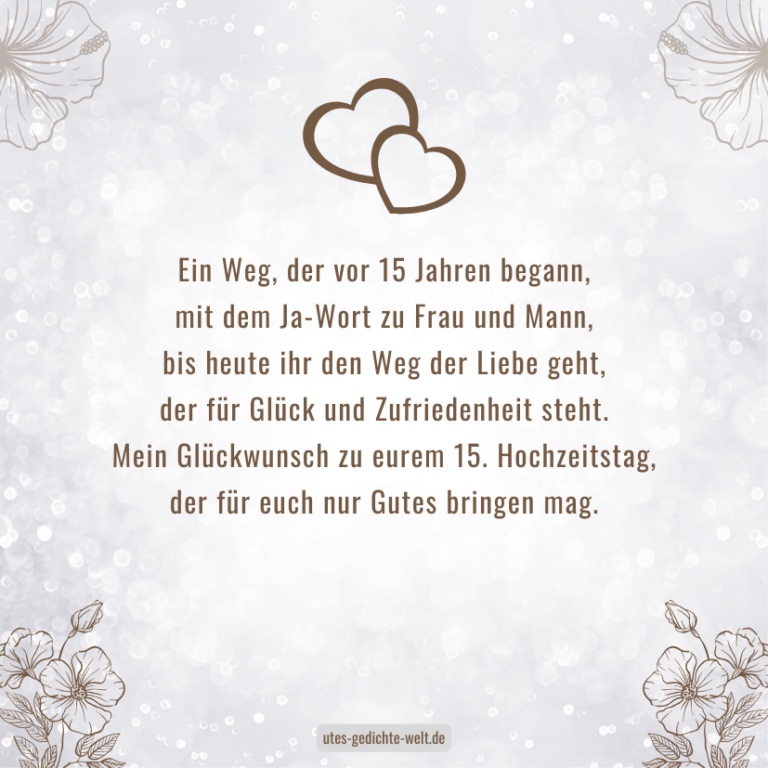Glückwünsche zum 15. Hochzeitstag