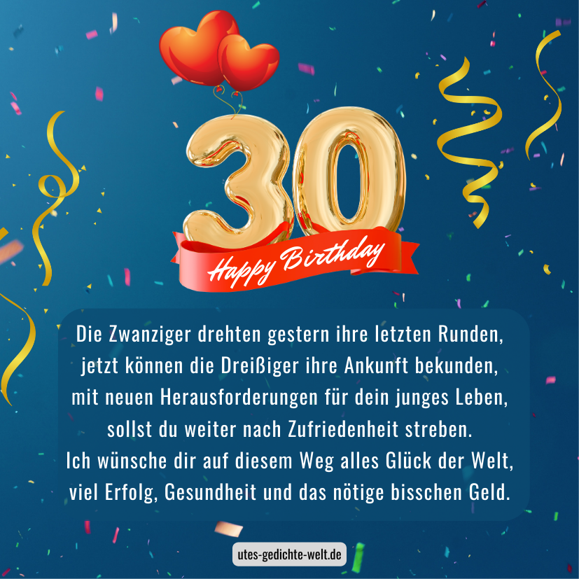 Glückwünsche zum 30. Geburtstag