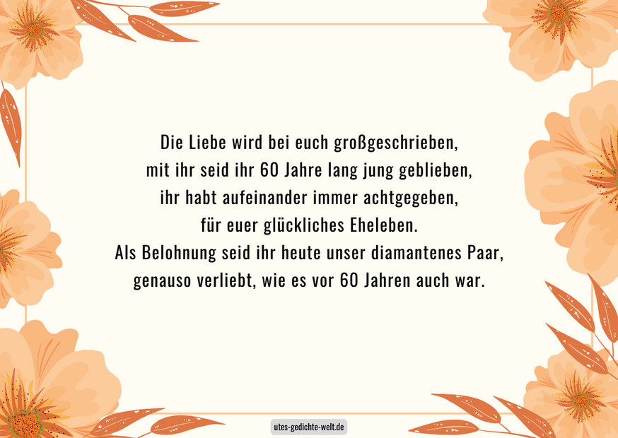 Glückwünsche zum 60. Hochzeitstag