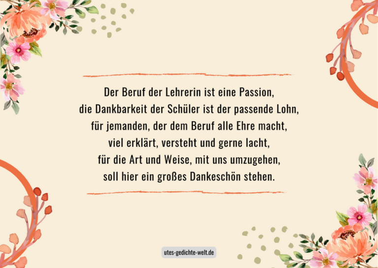 Schuljahr Danke An Lehrerin Von Eltern www.utes-gedichte-welt.de