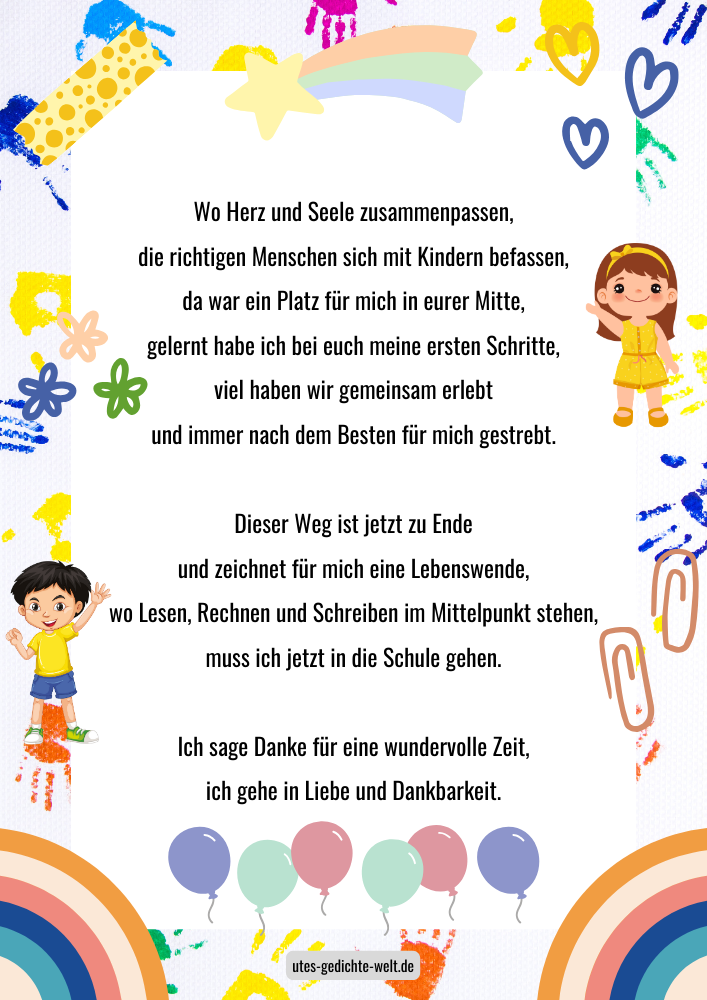 Gedichte zum Abschied aus der Kita