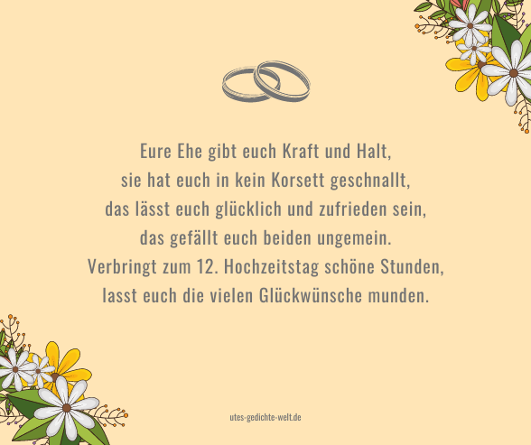 Glückwünsche zum 12. Hochzeitstag