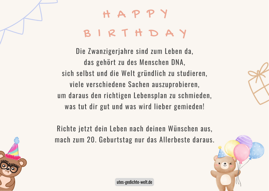 Glückwünsche zum 20. Geburtstag