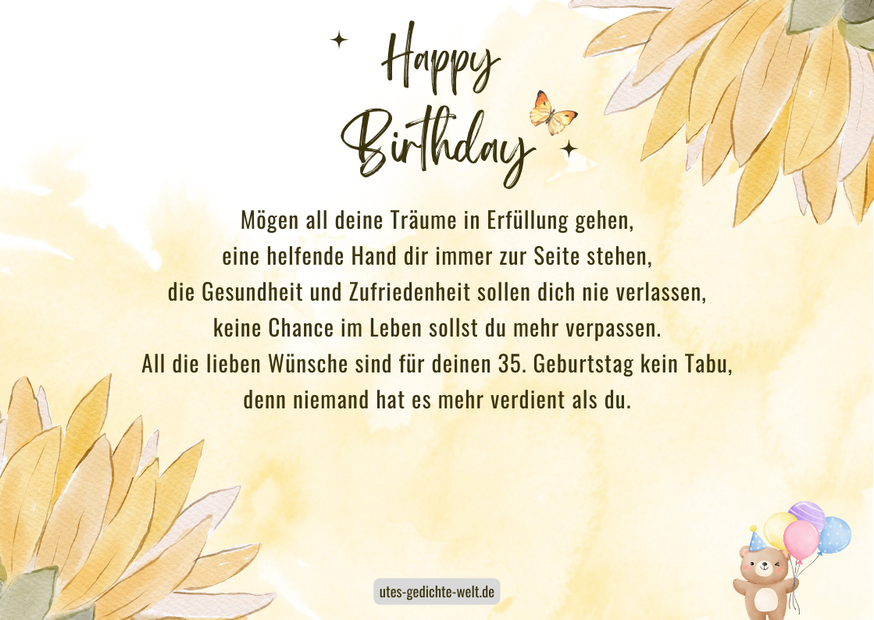 Glückwünsche zum 35. Geburtstag