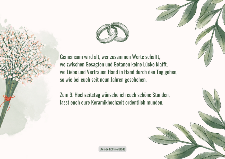 Glückwünsche zum 9. Hochzeitstag